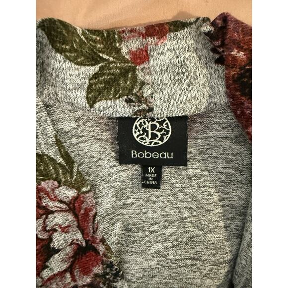 Bobeau Women's Wrap Cardigan Gray With Floral Open No Buttons Cardigan Size 1X - Picture 2 of 3
